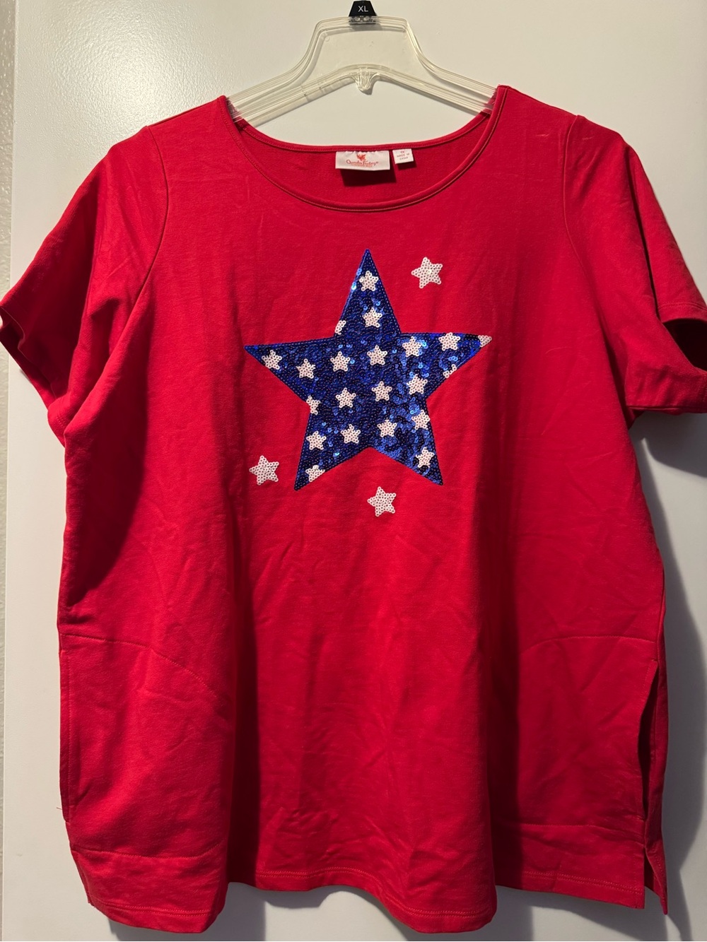 Quacker Factory Red Short-Sleeve Tee with Blue Sequin Star